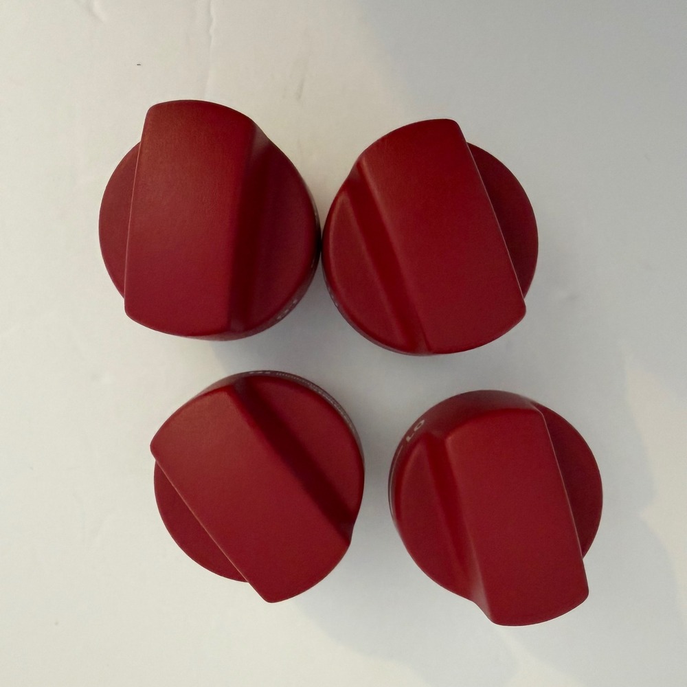 Wolf Range Stove Gas Cooktop Replacement Red Knobs Set of 4 Hi Lo Simmer D-Shaft